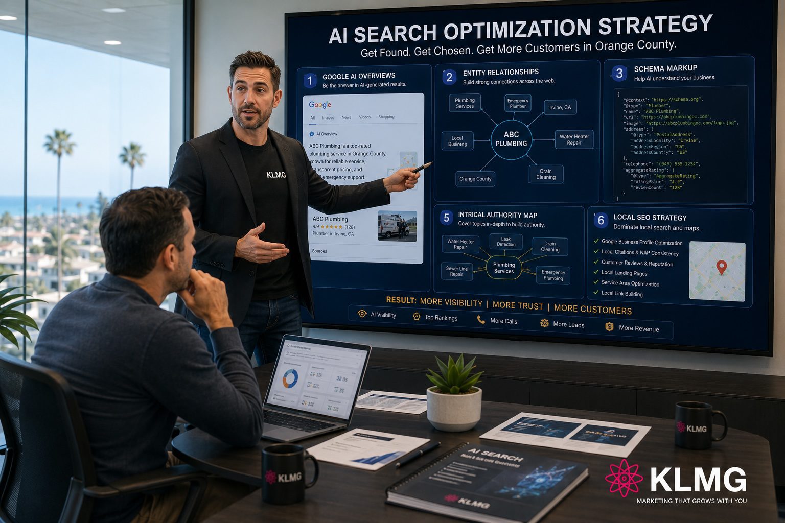 Digital marketing consultant explaining Google AI Overviews optimization strategy | KL Marketing Group Digital marketing consultant explaining Google AI Overviews optimization strategy KL Marketing Group