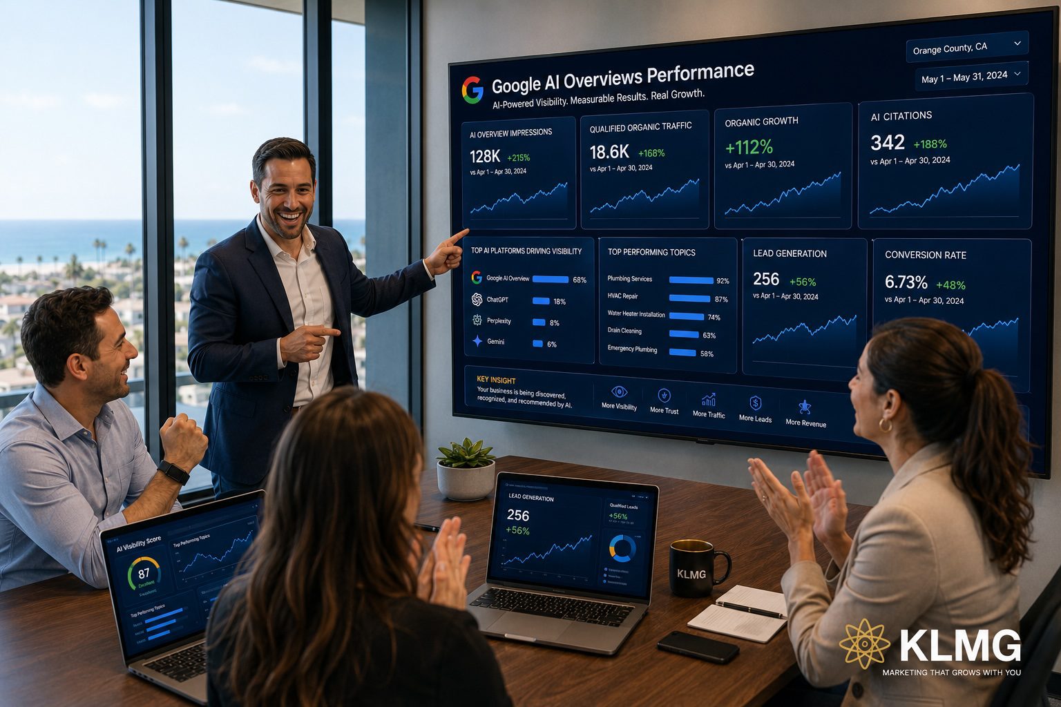 Orange County business measuring success from Google AI Overviews optimization | KL Marketing Group Orange County business measuring success from Google AI Overviews optimization | KL Marketing Group